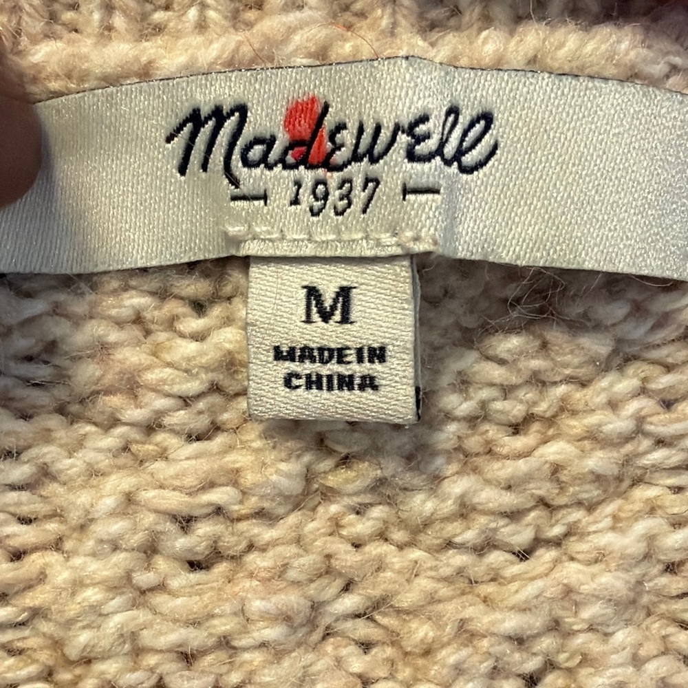 Madewell red Cream Color Block Cable Knit Sweater size Medium M. Y2K - Picture 8 of 8
